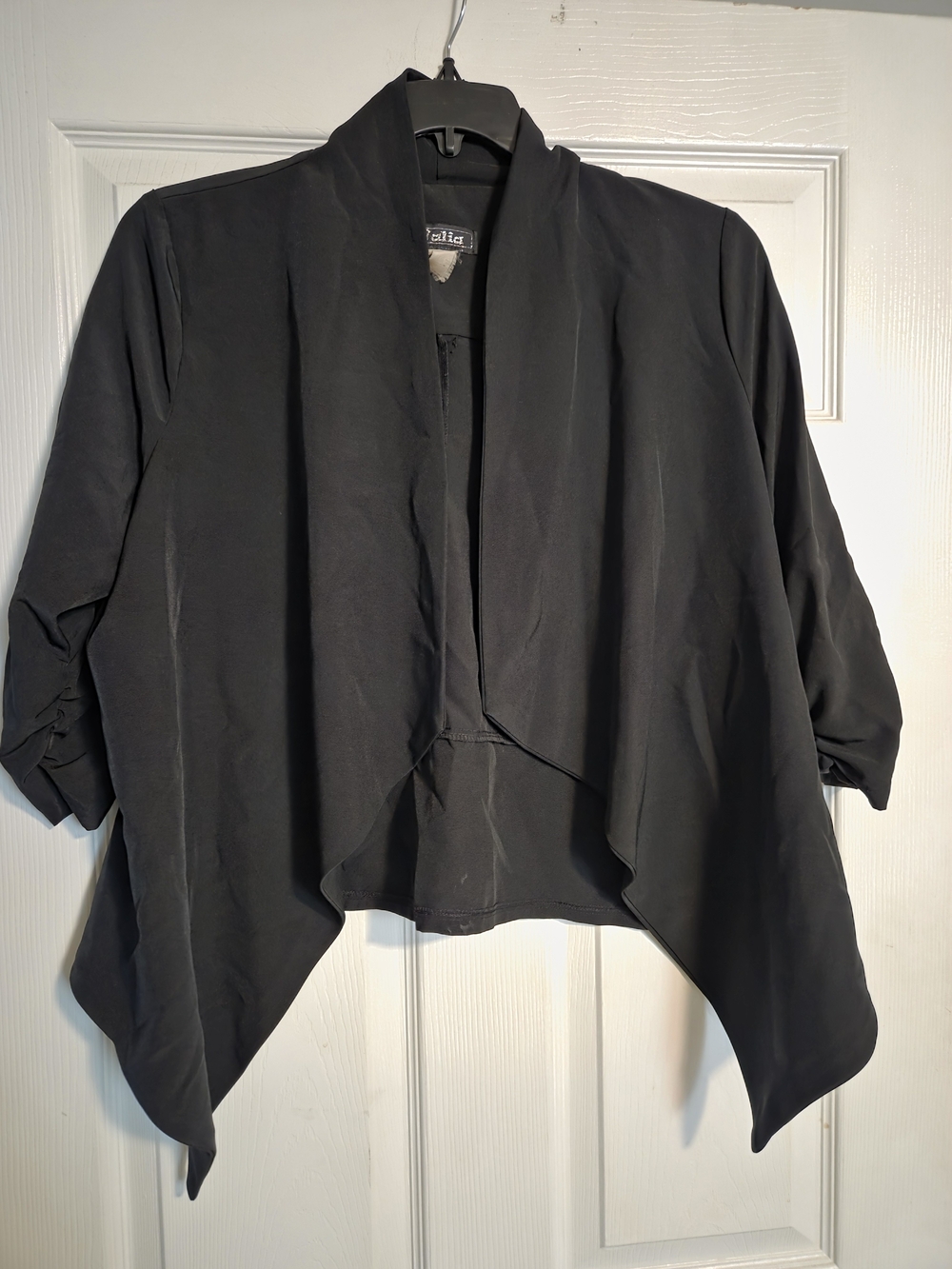 Valia Black Open-Front Draped Jacket